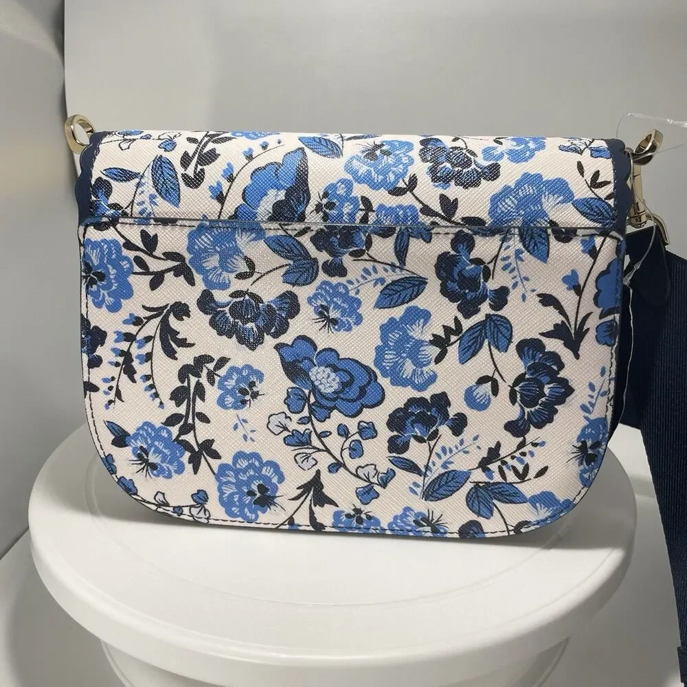 Kate Spade Madison Peacock Floral Printed Saddle Bag Blue Adjustable Strap - Picture 3 of 7